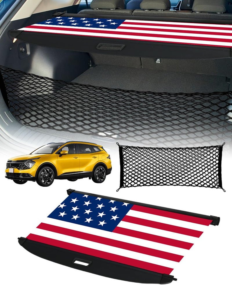 Tesmirror Cargo Cover for Kia Sportage 2026 - Rear Cargo Cover Privacy Retractable Rear Storage Cargo Cover Security Shield Shade for 2021-2026 Kia Sportage Accessories, Flag Print - Image 1